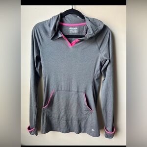 Layer 8 Quick Dry Womens Hoodie Sweatshirt Gray Heathered Stretch Thumbs Holes S